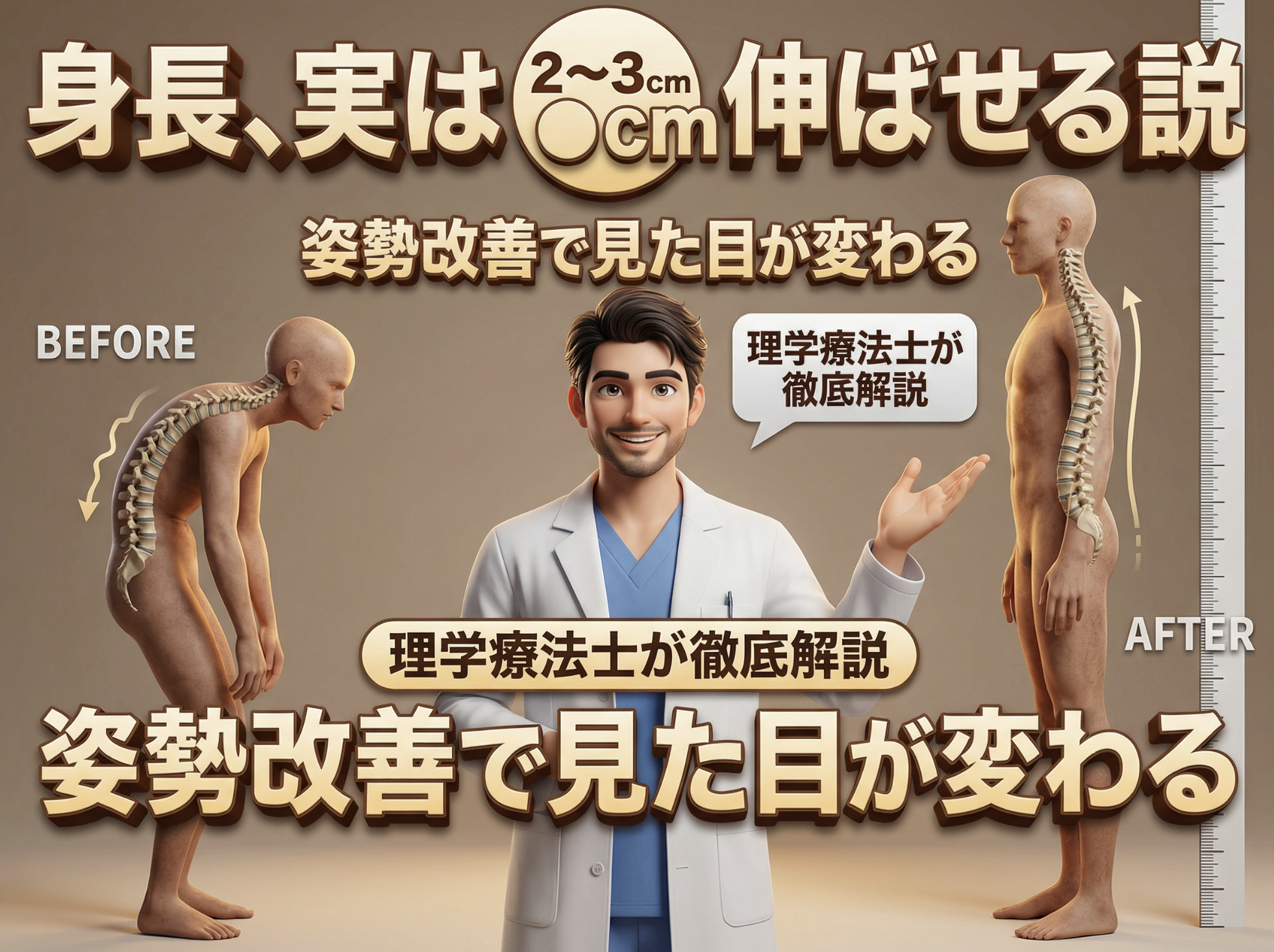 身長、実は○cm伸ばせる説｜姿勢改善で見た目が変わる【理学療法士が徹底解説】