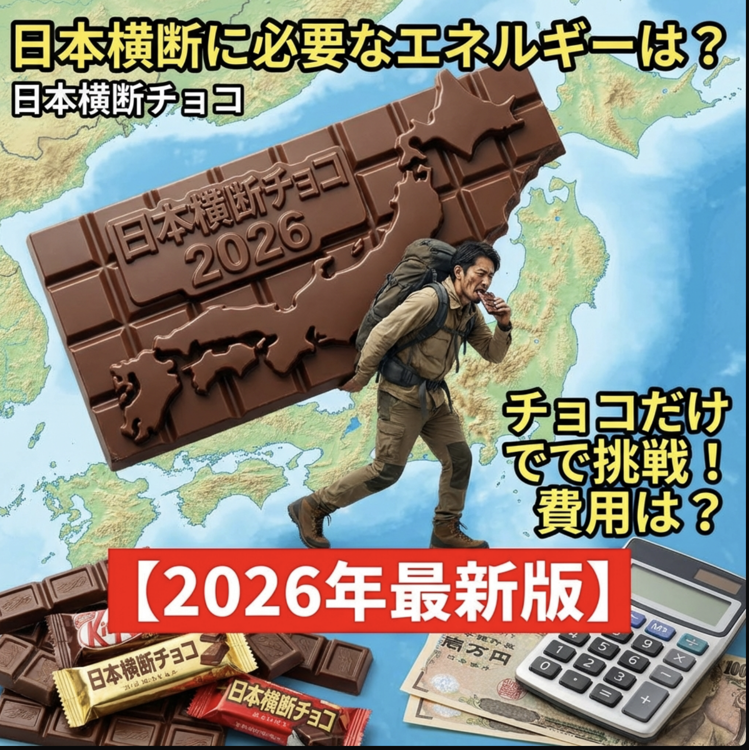 日本を横断するには、どれくらいのエネルギーが必要？チョコだけで挑戦したら費用はいくら？【2026年最新版】