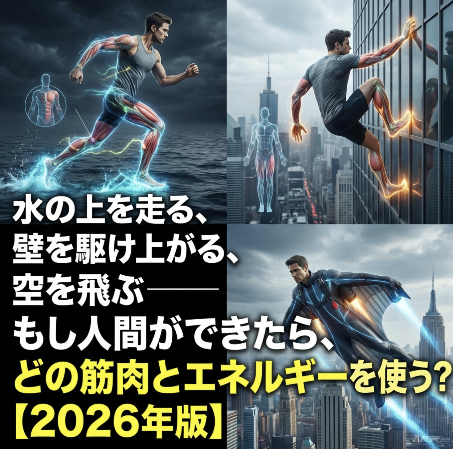 水の上を走る、壁を駆け上がる、空を飛ぶ──もし人間ができたら、どの筋肉とエネルギーを使う？【2026年版】