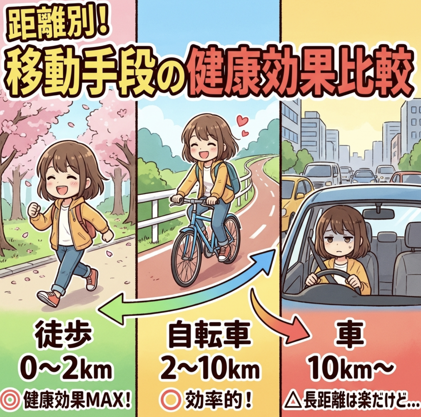 徒歩・自転車・車、どれが体にいい?距離別で比較する移動手段の健康効果