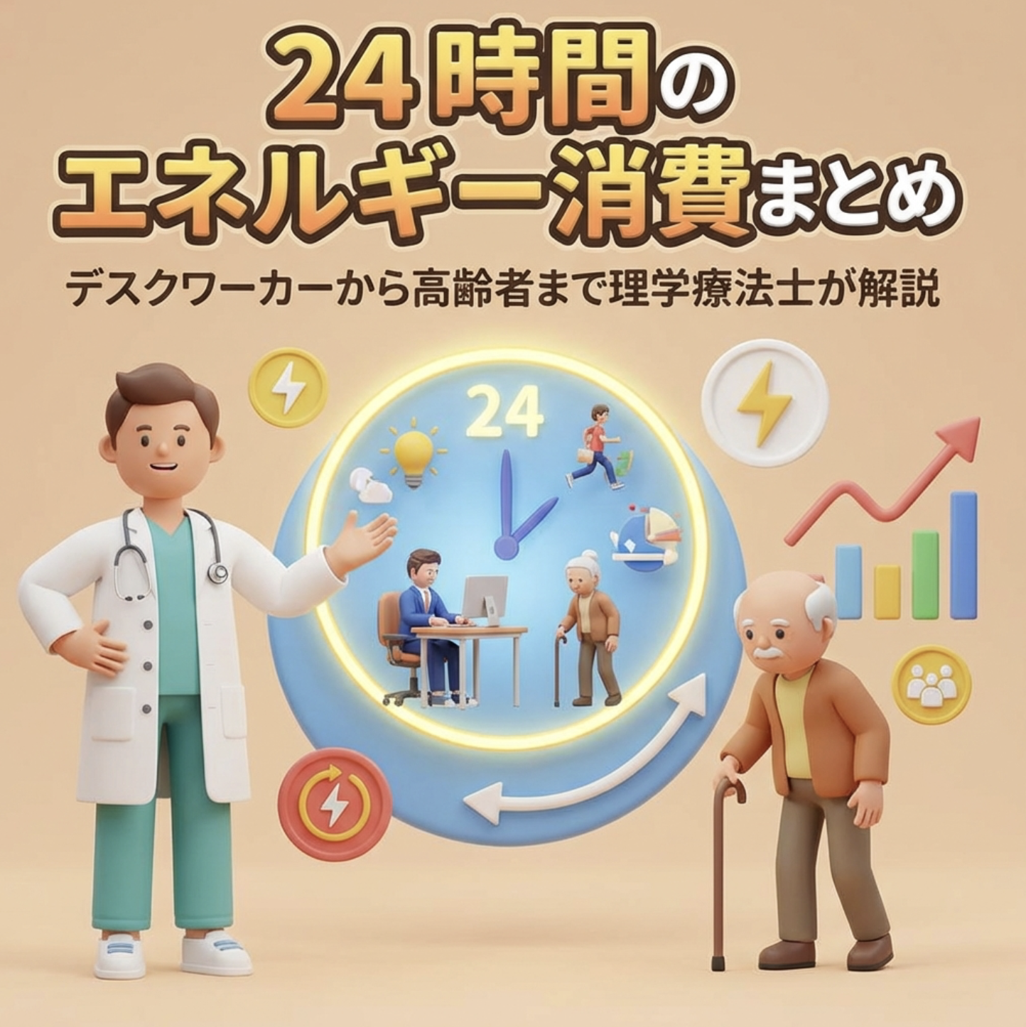 24時間のエネルギー消費まとめ｜デスクワーカーから高齢者まで理学療法士が解説