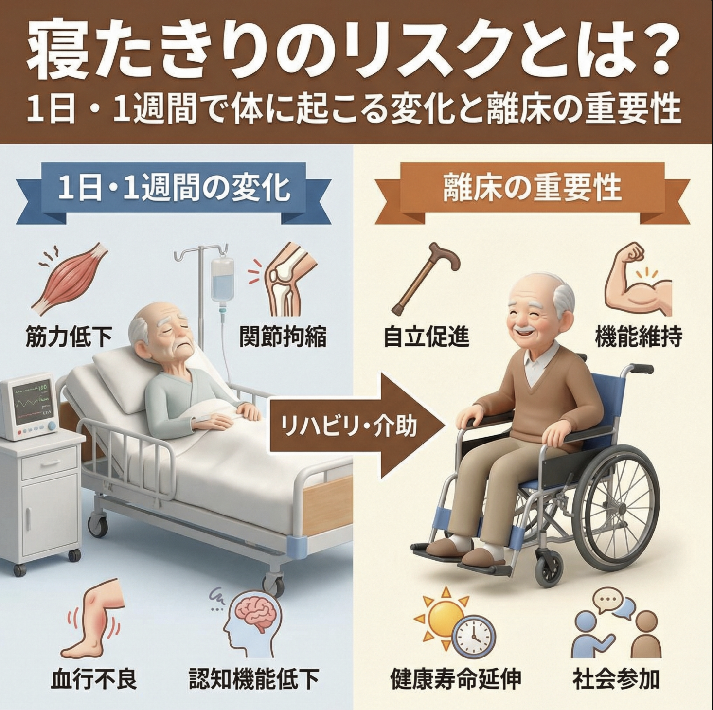 寝たきりのリスクとは？1日・1週間で体に起こる変化と離床の重要性