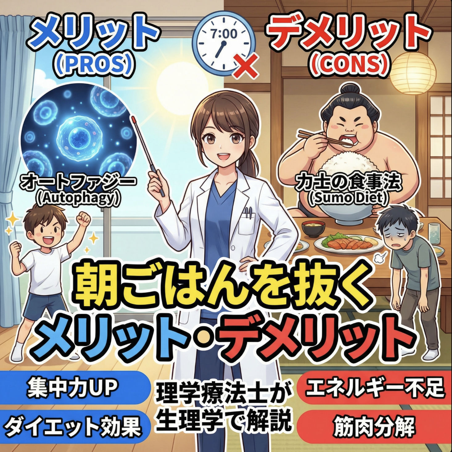朝ごはんを抜くメリット・デメリット｜オートファジーや力士の食事法を理学療法士が生理学で解説