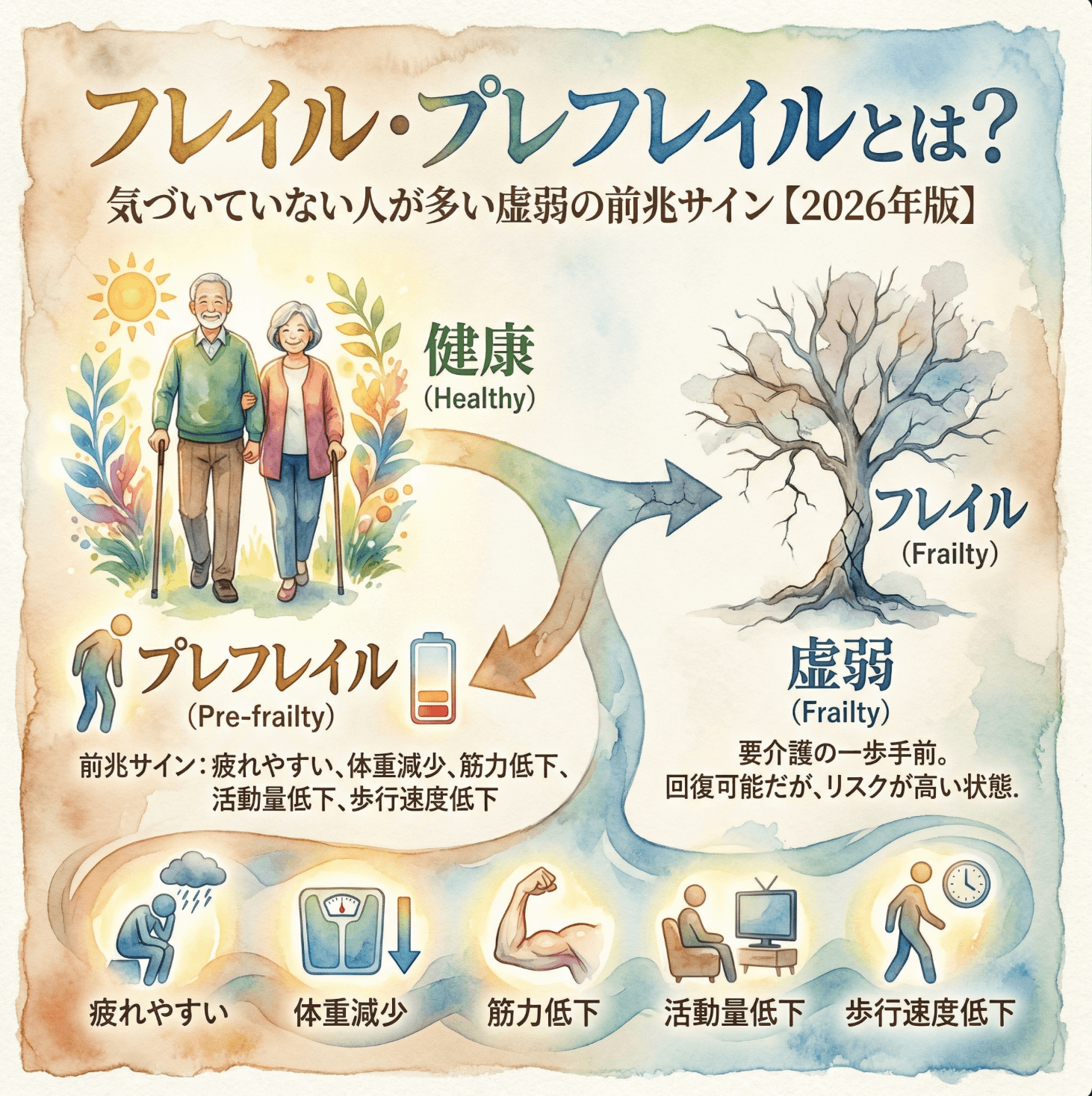 フレイル・プレフレイルとは？気づいていない人が多い虚弱の前兆サイン【2026年版】