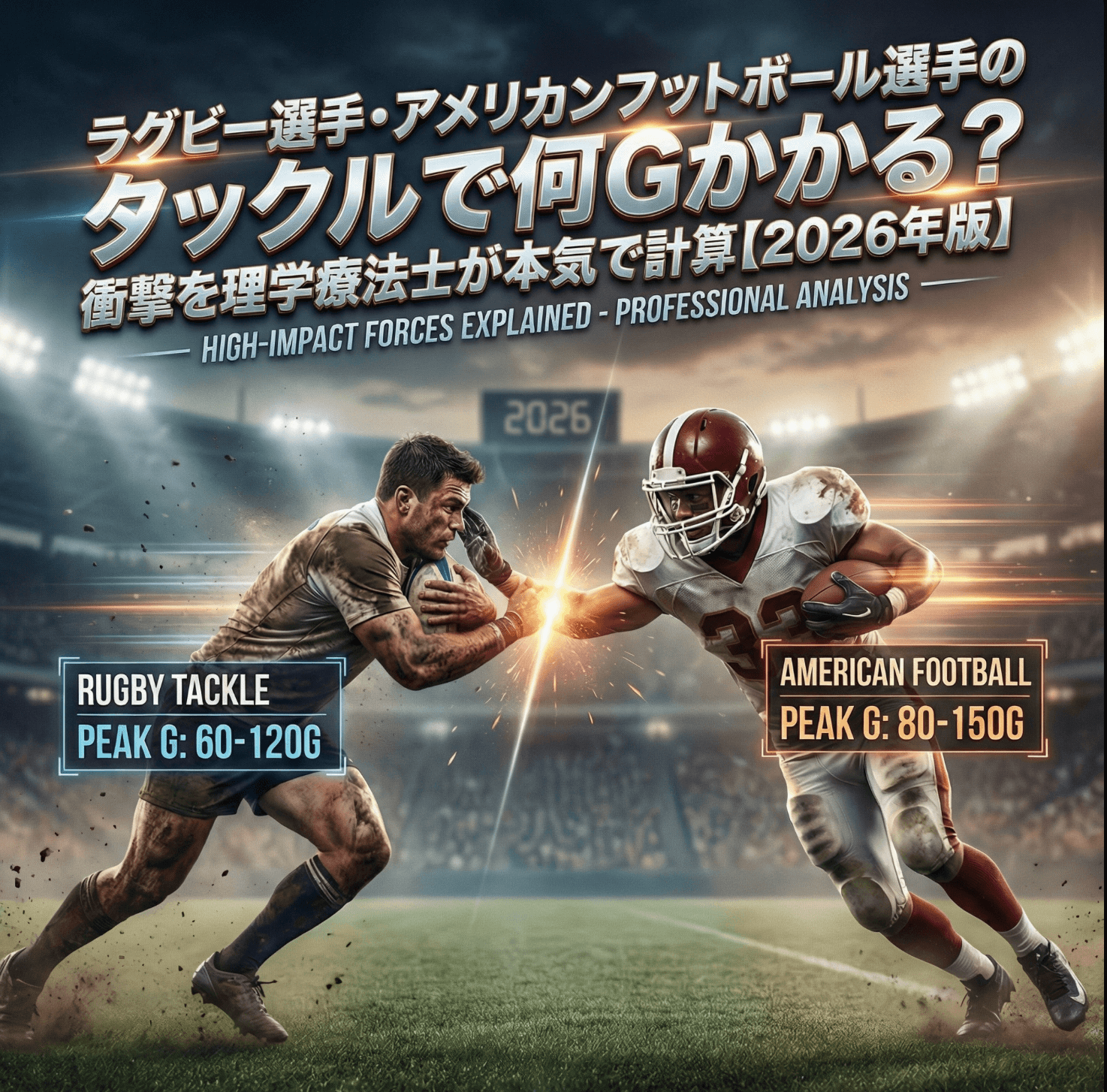 ラグビー選手・アメリカンフットボール選手のタックルで何Gかかる？衝撃を理学療法士が本気で計算【2026年版】