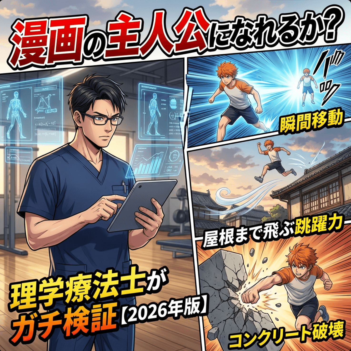 漫画の主人公になれるか？瞬間移動・屋根まで飛ぶ跳躍力・コンクリート破壊…理学療法士がガチ検証【2026年版】
