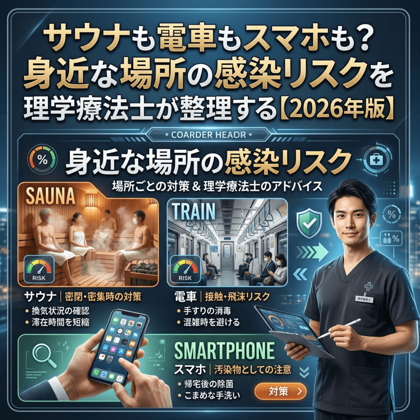 サウナも電車もスマホも？身近な場所の感染リスクを理学療法士が整理する【2026年版】