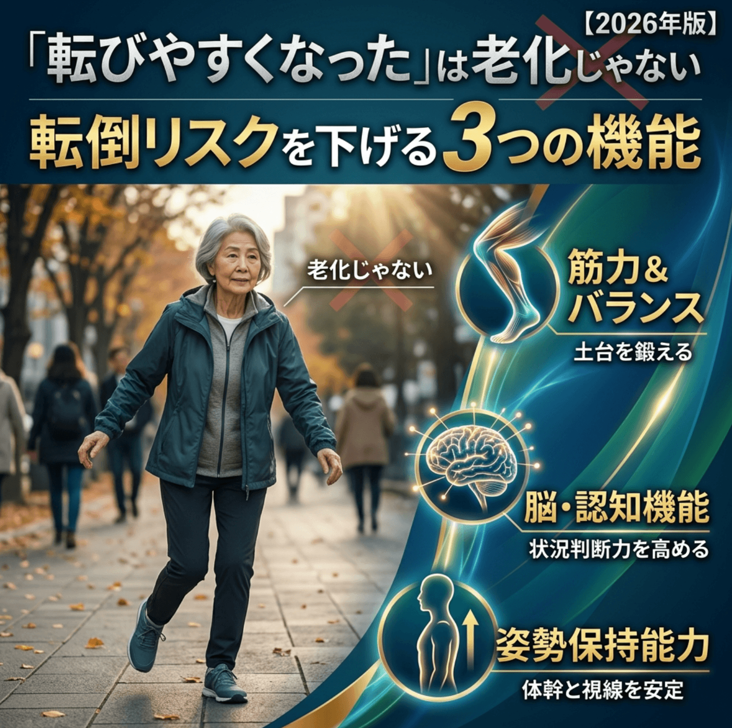 「転びやすくなった」は老化じゃない｜転倒リスクを下げる3つの機能【2026年版】