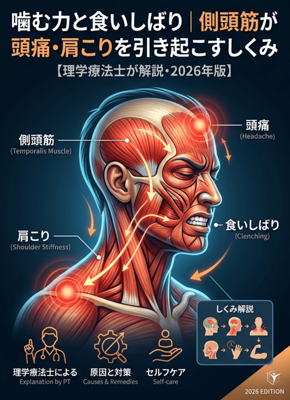 噛む力と食いしばり｜側頭筋が頭痛・肩こりを引き起こすしくみ【理学療法士が解説・2026年版】