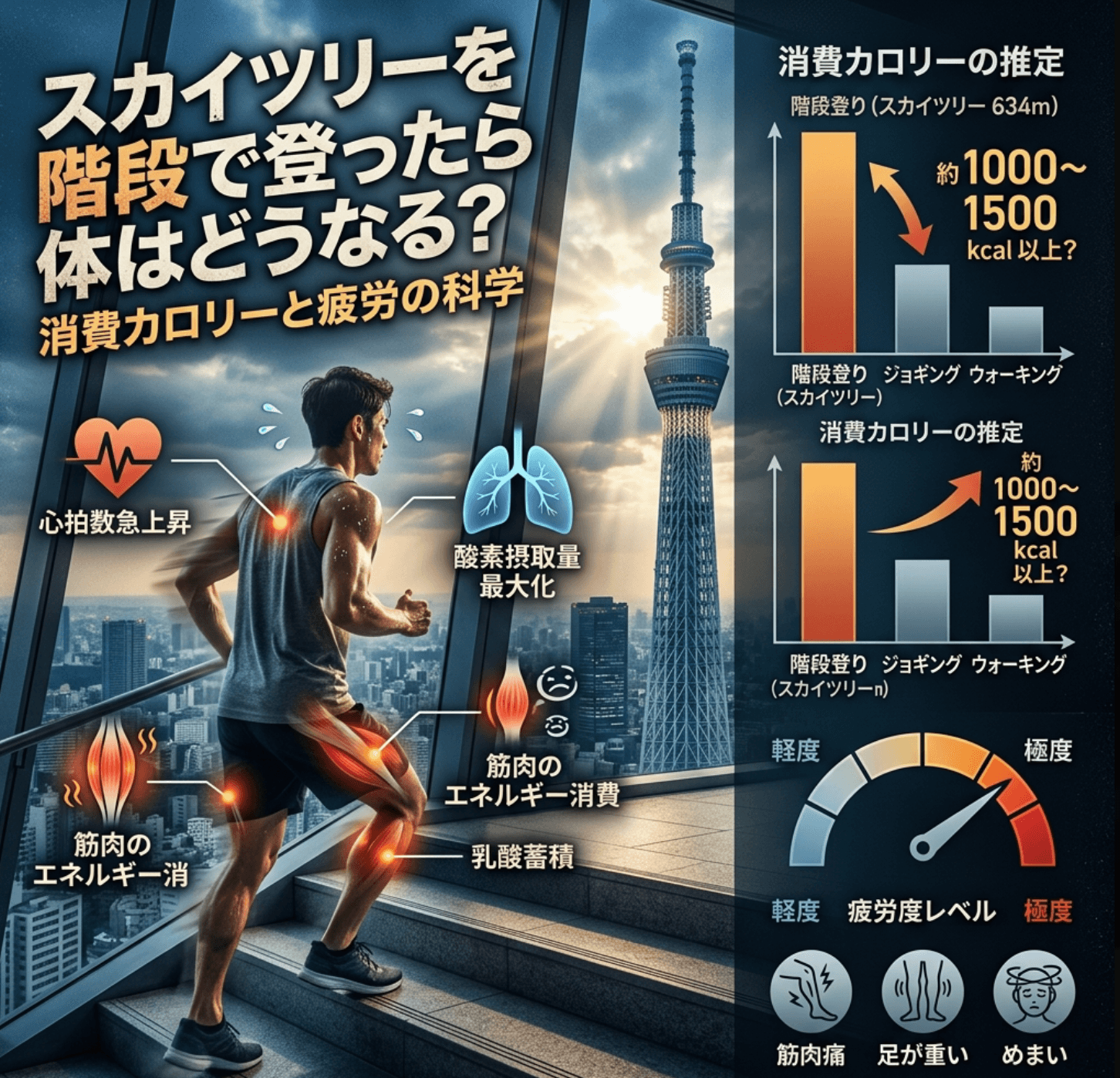 スカイツリーを階段で登ったら体はどうなる？消費カロリーと疲労の科学