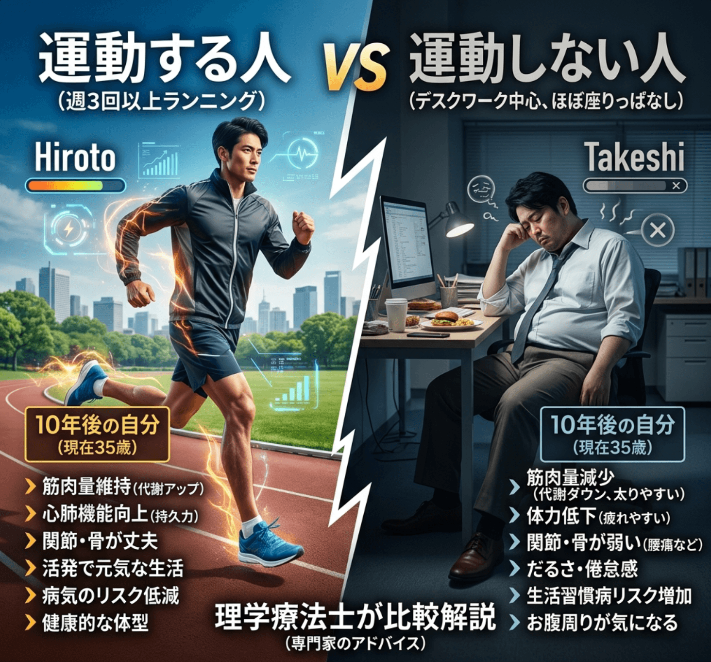 運動する人としない人、体はこんなに違う｜10年後の自分を理学療法士が比較解説【2026年版】