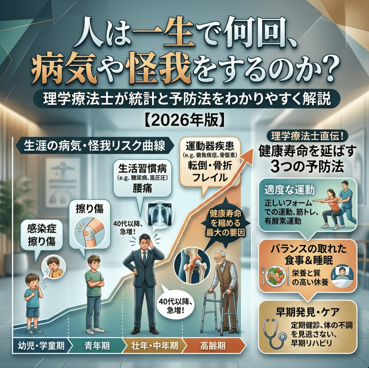 人は一生で何回、病気や怪我をするのか？理学療法士が統計と予防法をわかりやすく解説【2026年版】