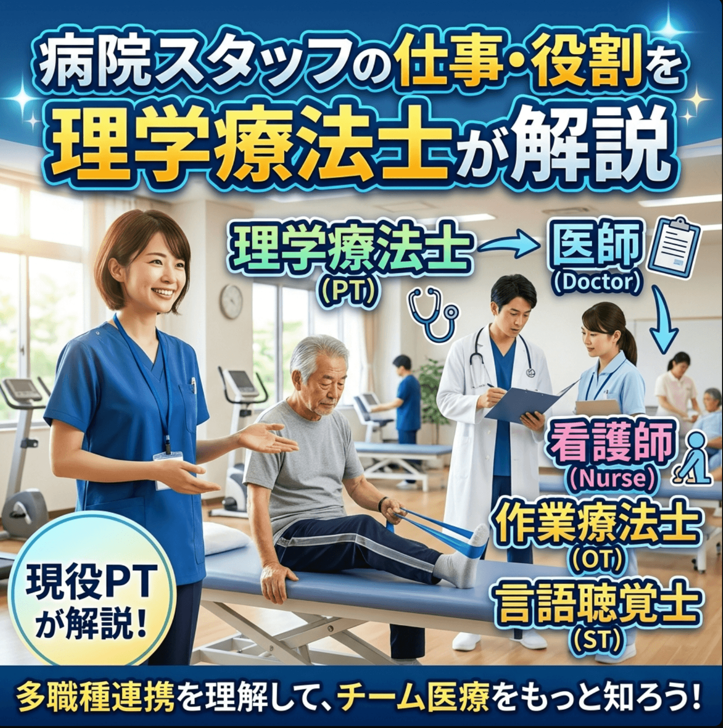 病院スタッフの仕事・役割を理学療法士が解説｜医師・看護師・PTなど