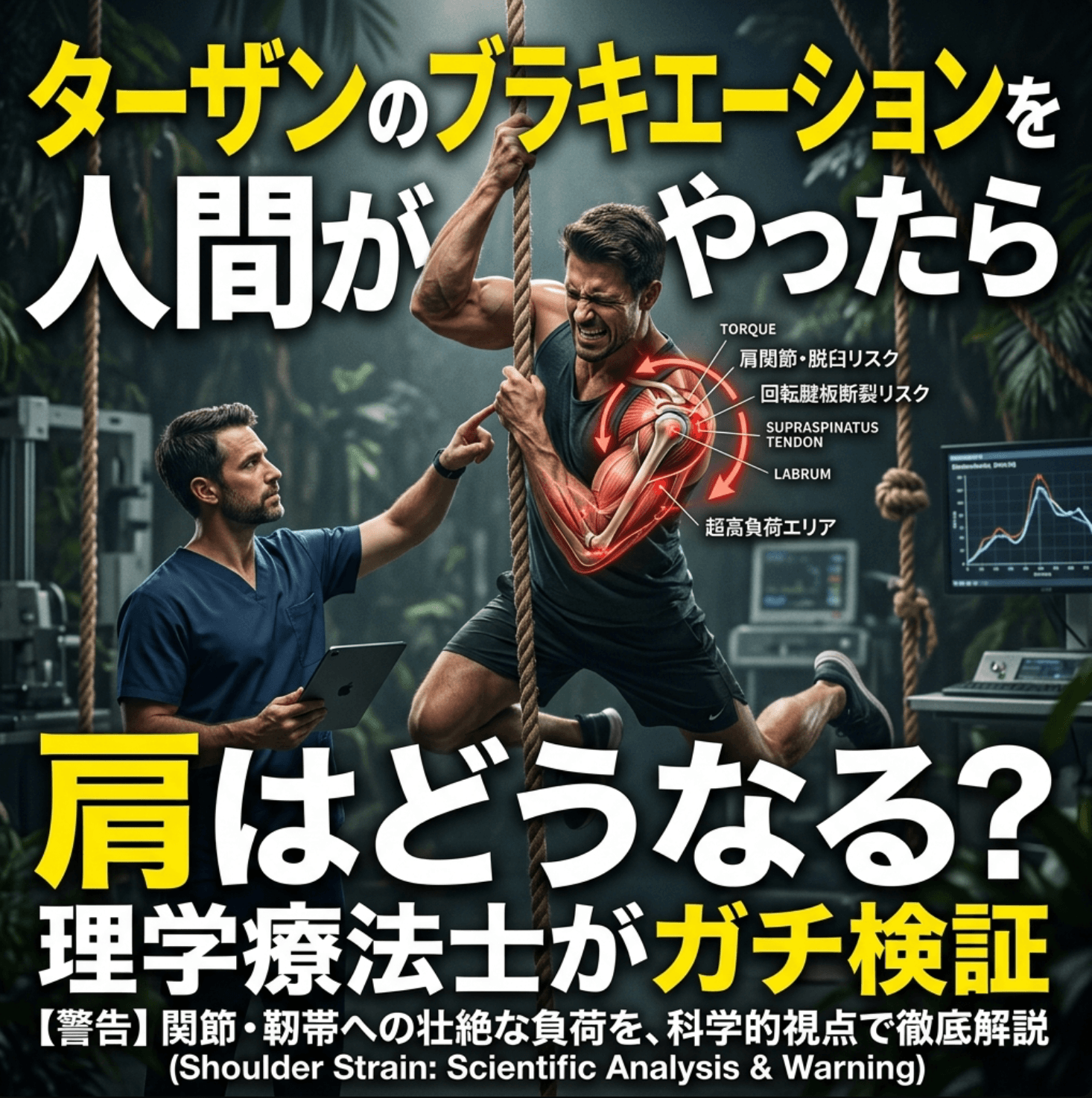ターザンのブラキエーションを人間がやったら肩はどうなる？理学療法士がガチ検証【PTガチ検証シリーズ第3回】