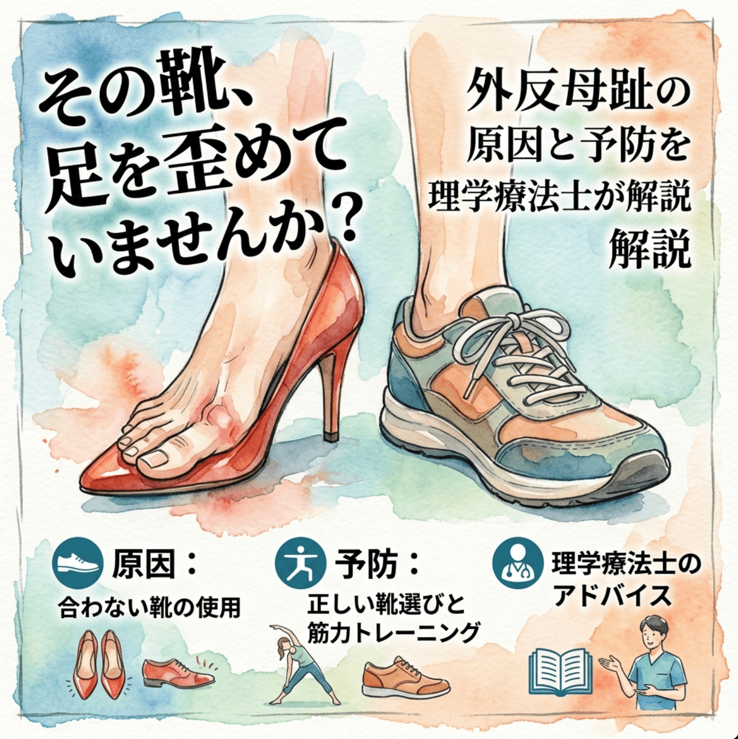 その靴、足を歪めていませんか？外反母趾の原因と予防を理学療法士が解説