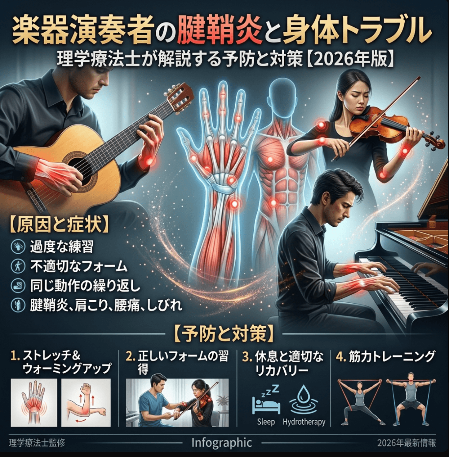 楽器演奏者の腱鞘炎と身体トラブル｜理学療法士が解説する予防と対策【2026年版】