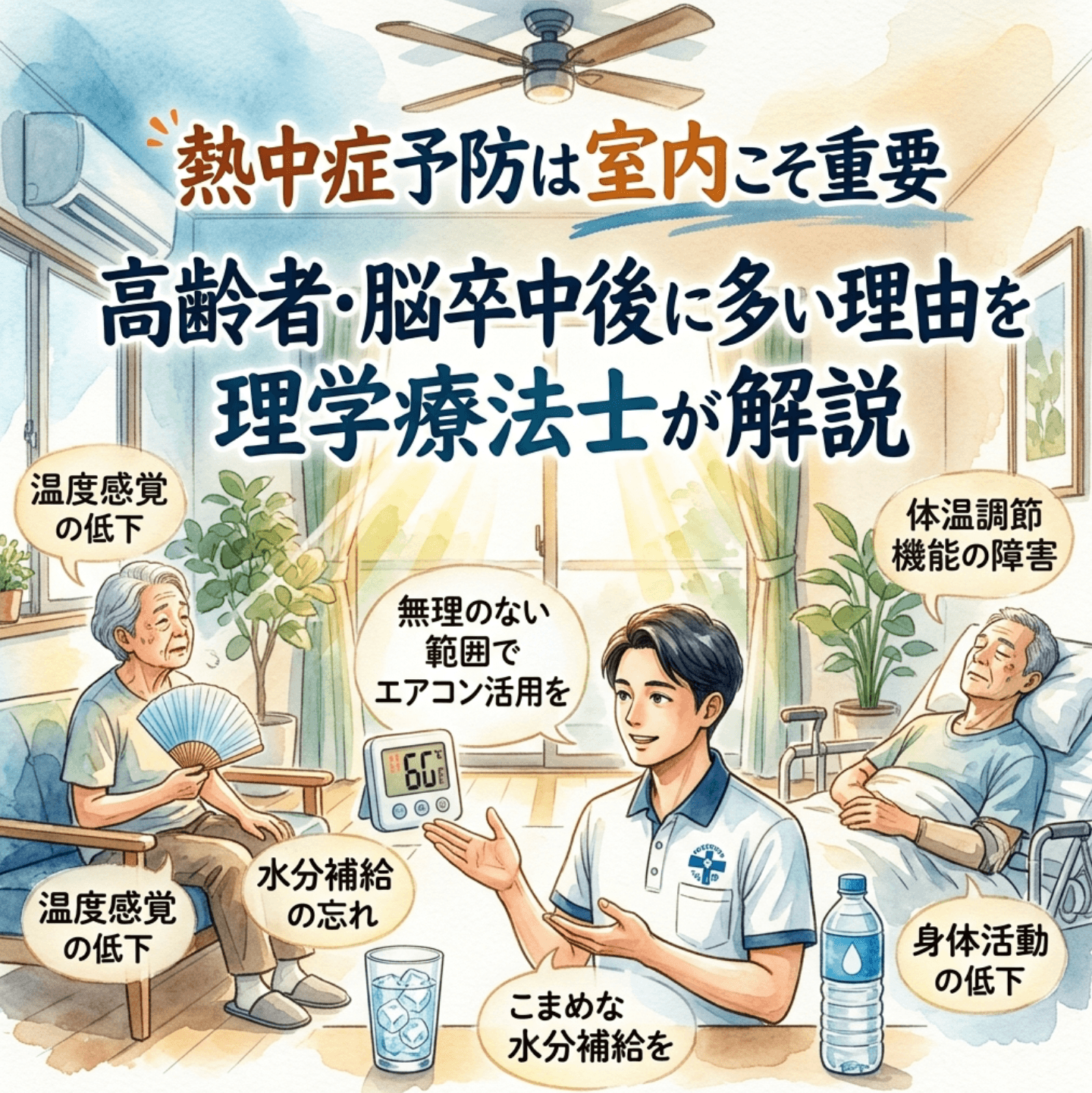 熱中症予防は室内こそ重要｜高齢者・脳卒中後に多い理由を理学療法士が解説