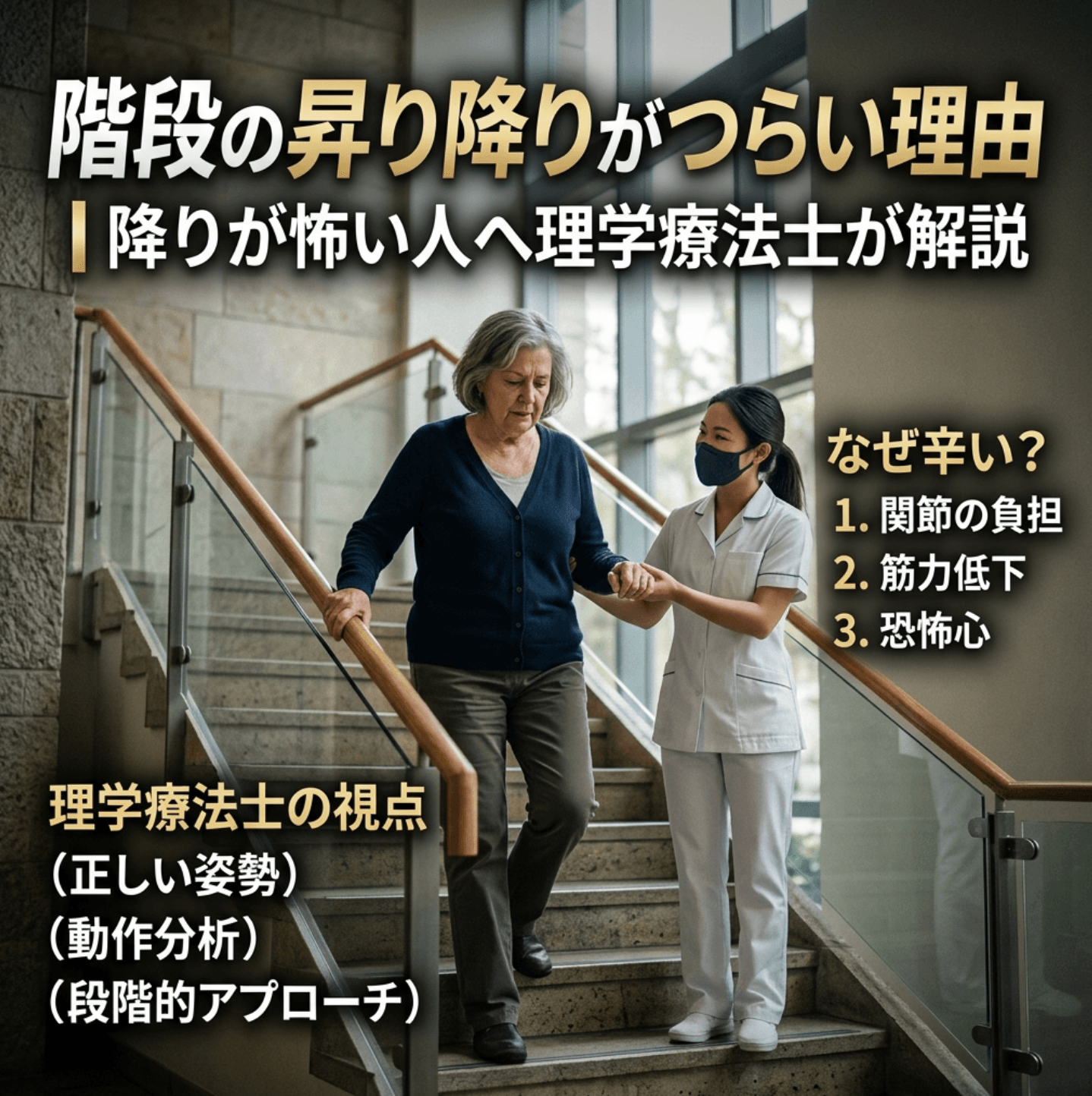 階段の昇り降りがつらい理由｜降りが怖い人へ理学療法士が解説
