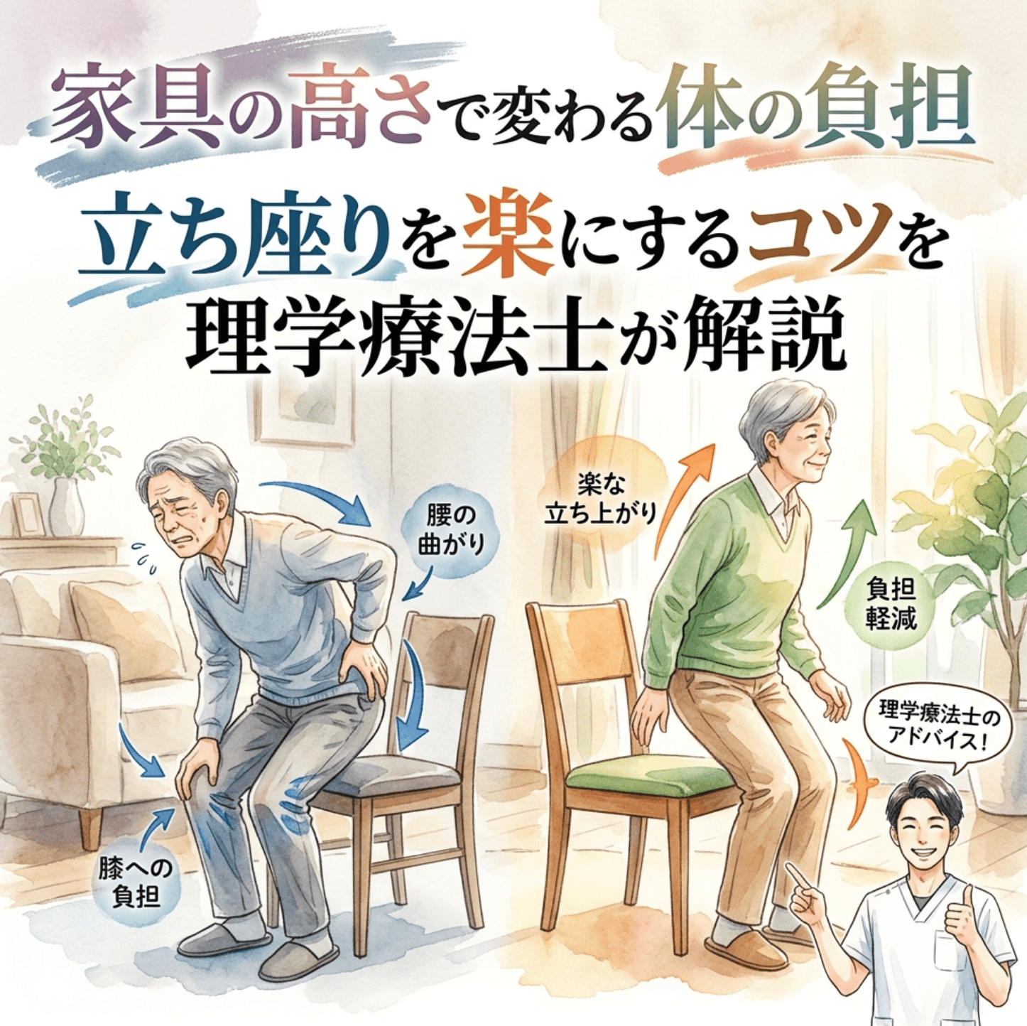 家具の高さで変わる体の負担｜立ち座りを楽にするコツを理学療法士が解説