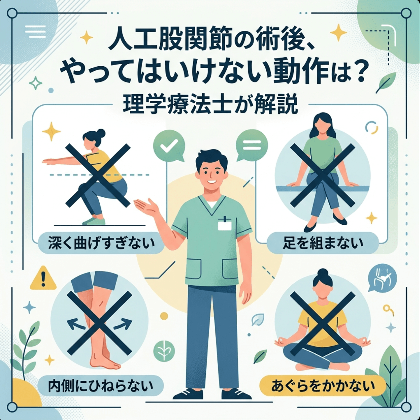 人工股関節の術後、やってはいけない動作は？理学療法士が解説