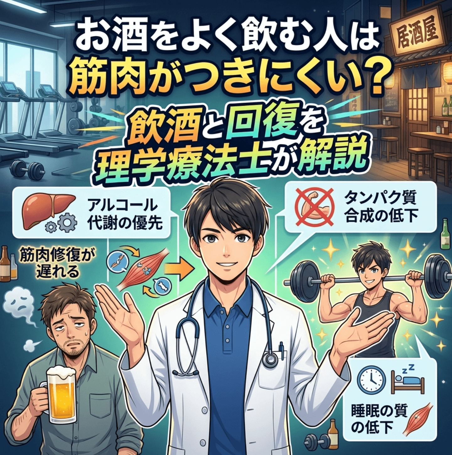 お酒をよく飲む人は筋肉がつきにくい？飲酒と回復を理学療法士が解説