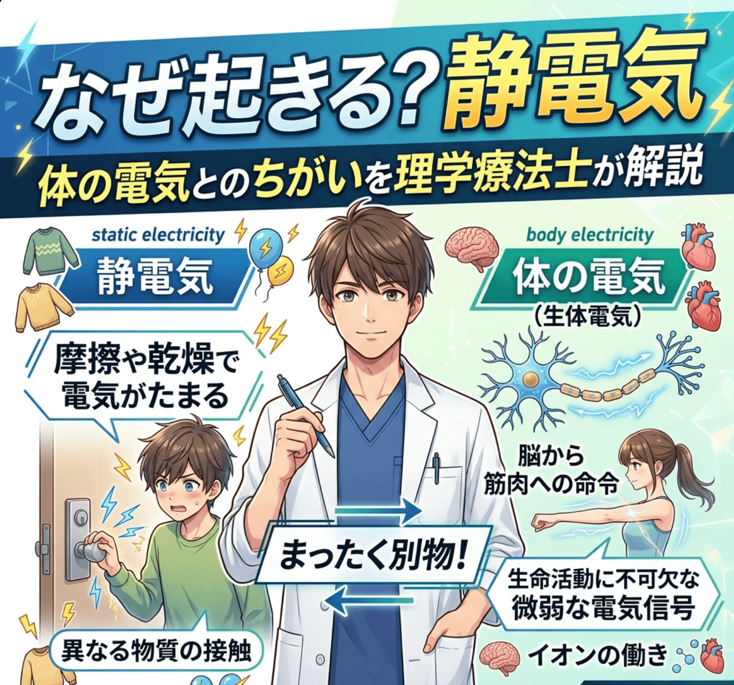 静電気はなぜ起きる？体の電気とのちがいを理学療法士が解説