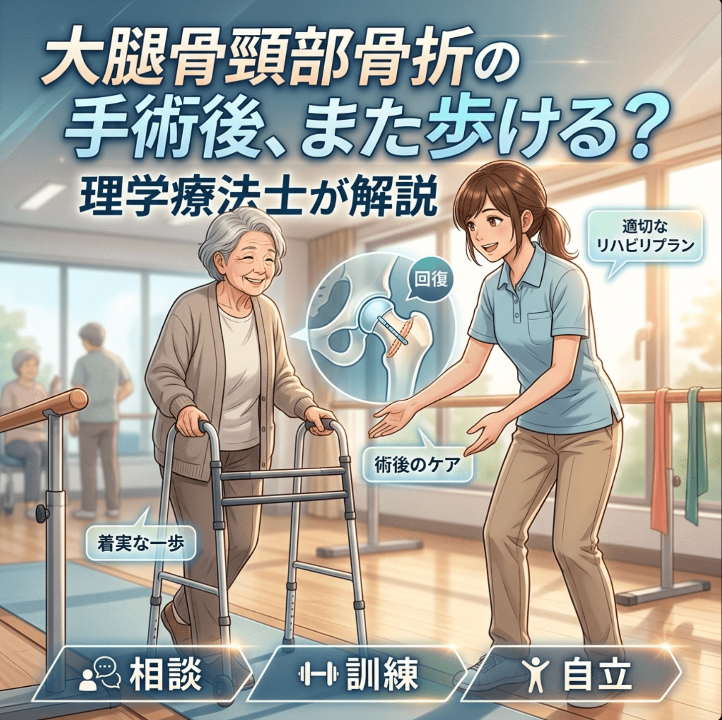 大腿骨頸部骨折の手術後、また歩ける？理学療法士が解説