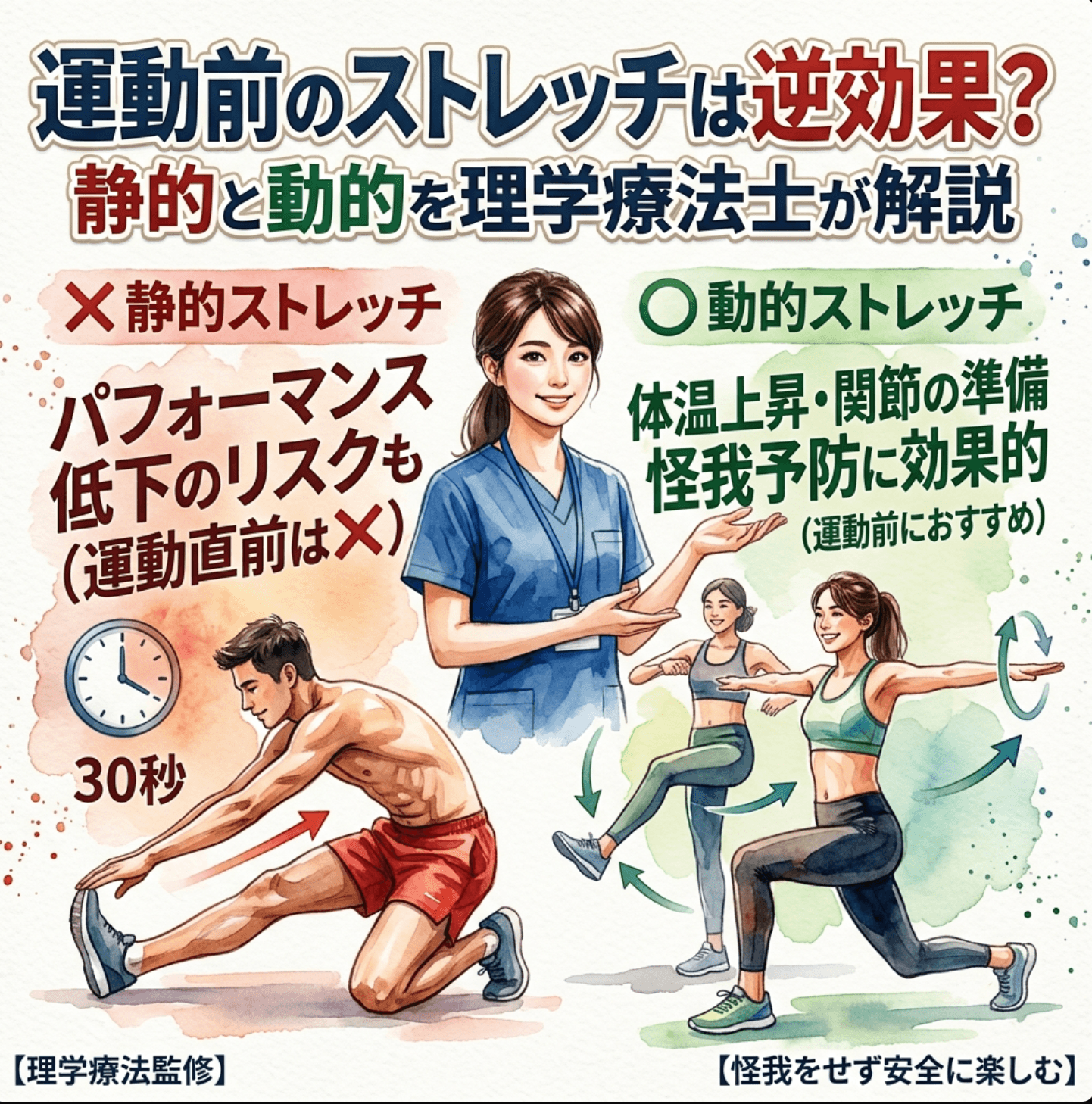 運動前のストレッチは逆効果？静的と動的を理学療法士が解説
