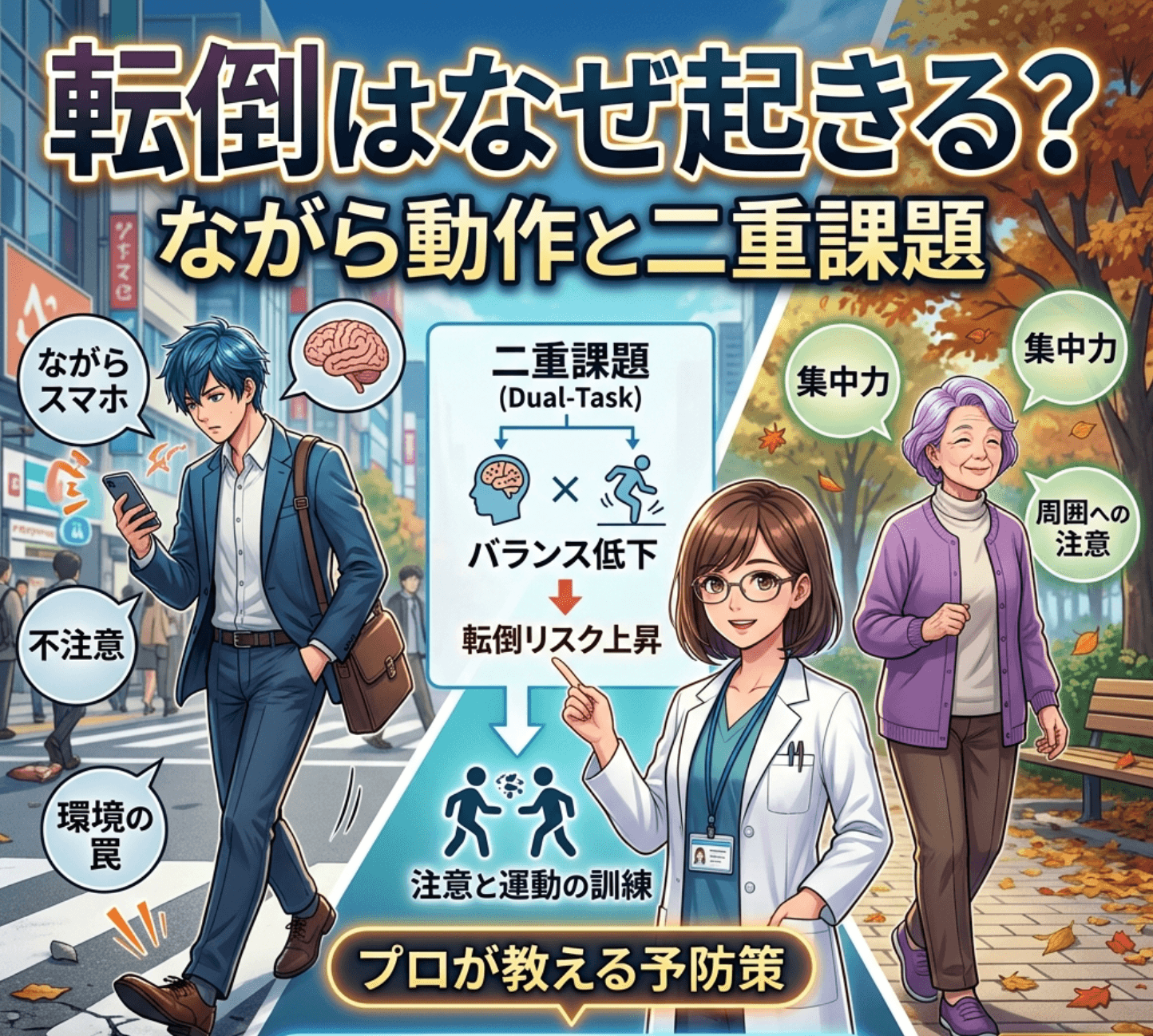転倒はなぜ起きる？ながら動作と二重課題｜理学療法士が解説